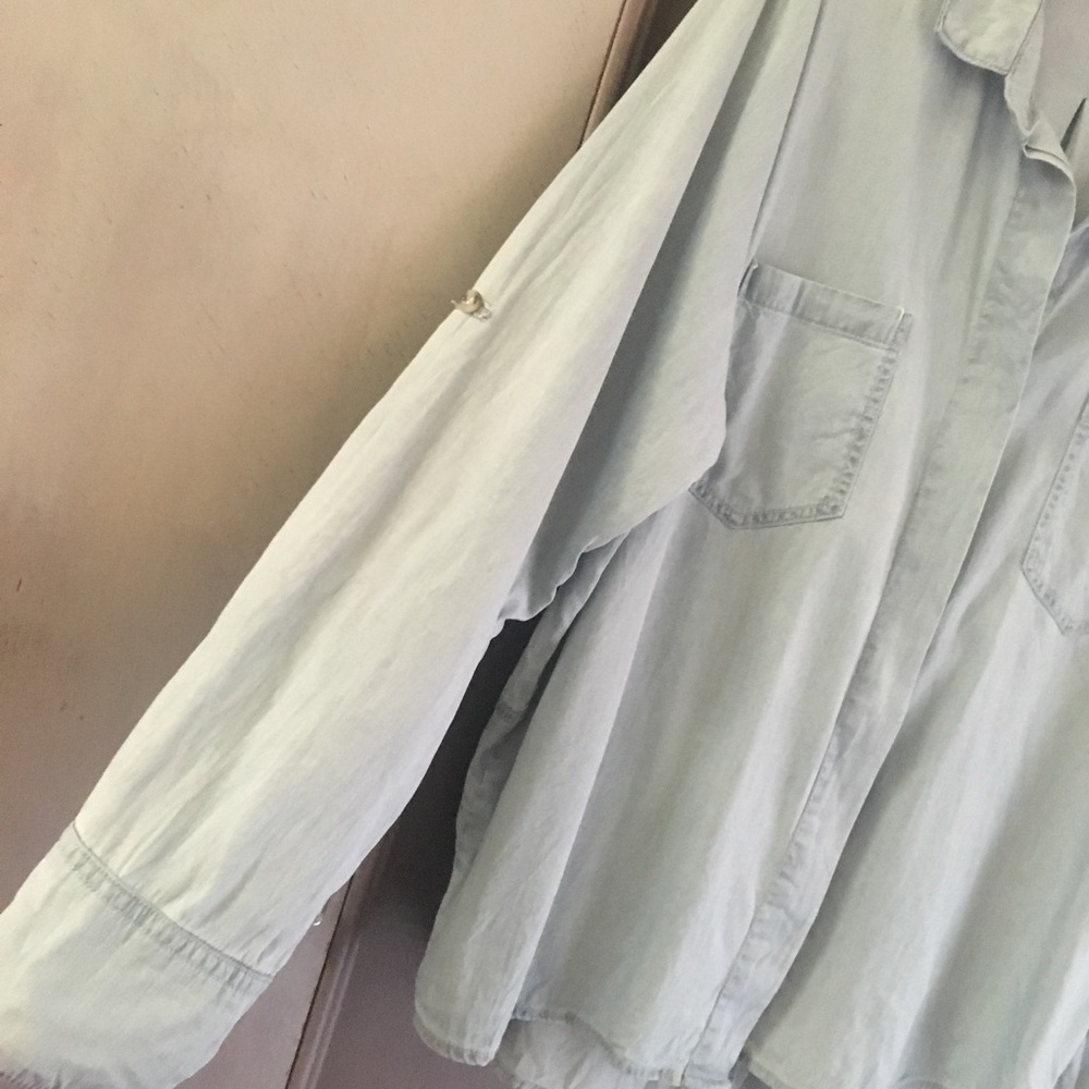 Chambray Split Back Button Up Top - image 3